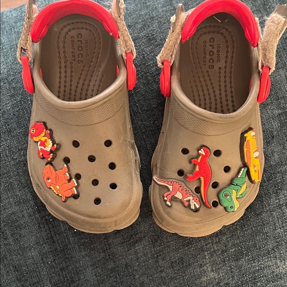 CROCS Kids' Green Slippers with Red Highlights